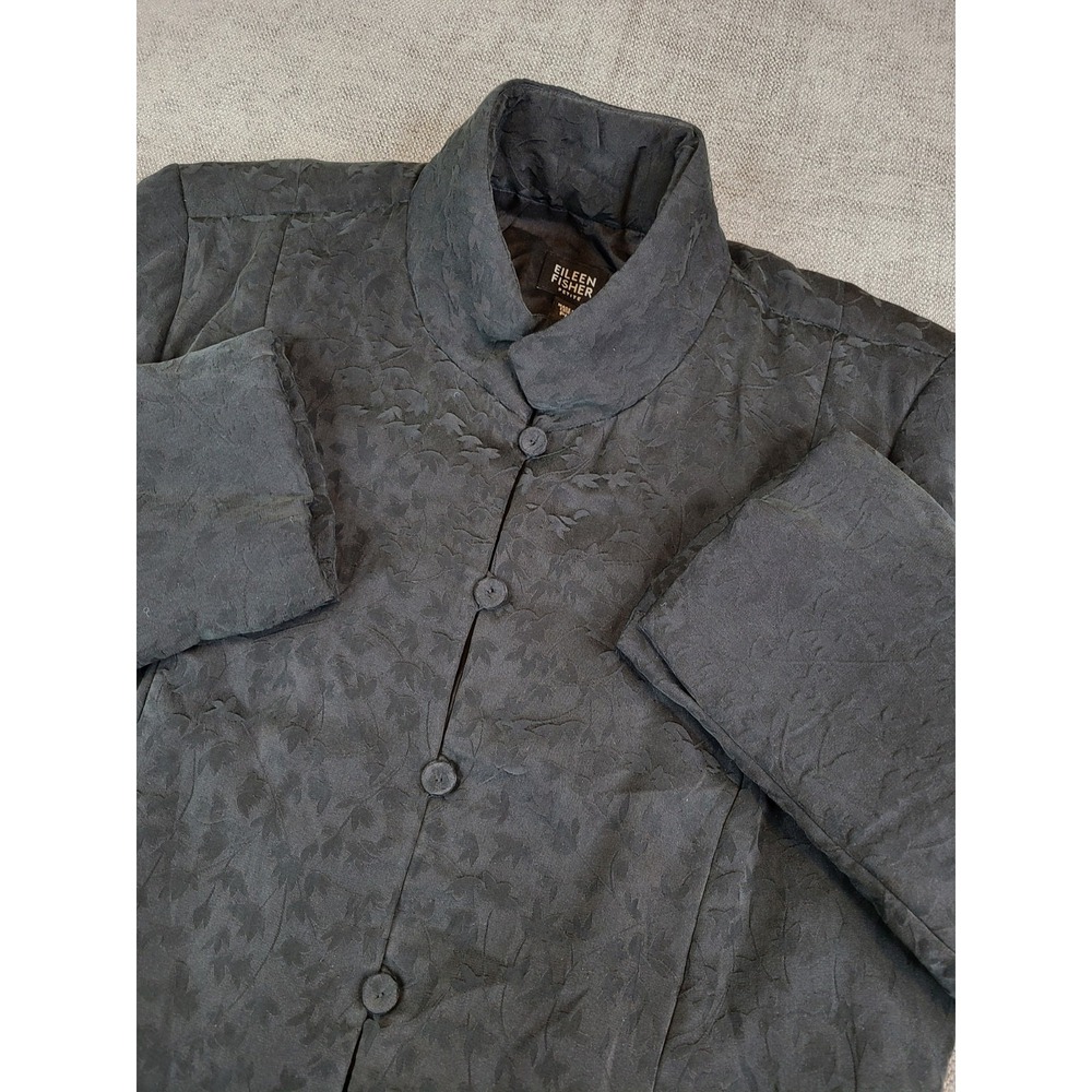 NWOT Eileen Fisher Jacket Women M Black Pet Jacquard Silk Paded Floral Lined